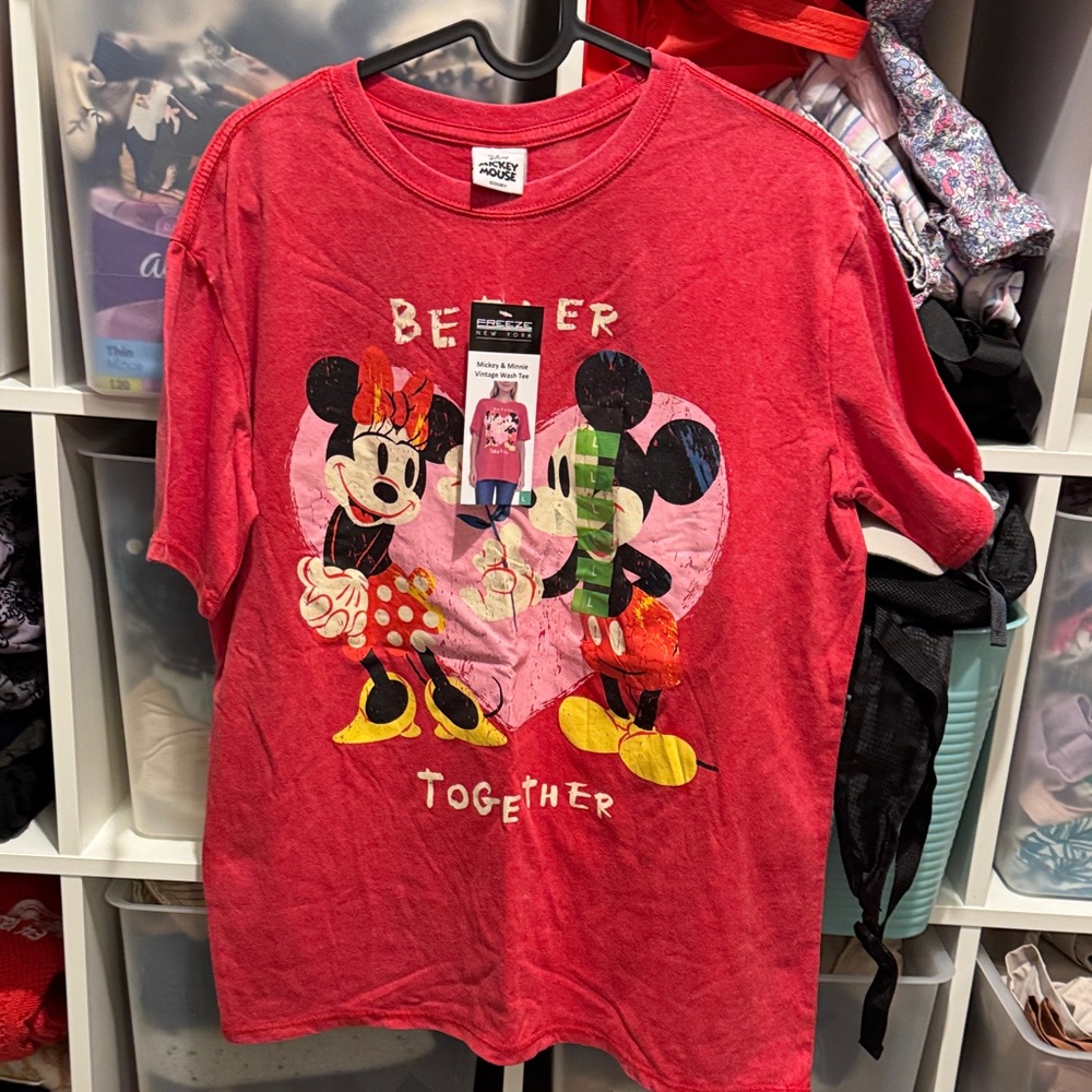 NWT Disney Red Mickey and Minnie Short Sleeve Tee “Better Together”